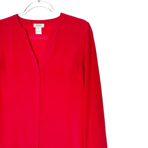 BARNEYS NEW YORK Silk Chiffon Long Sleeve Blouse V-Neck Button-Down Red Size 8 - Picture 3 of 11